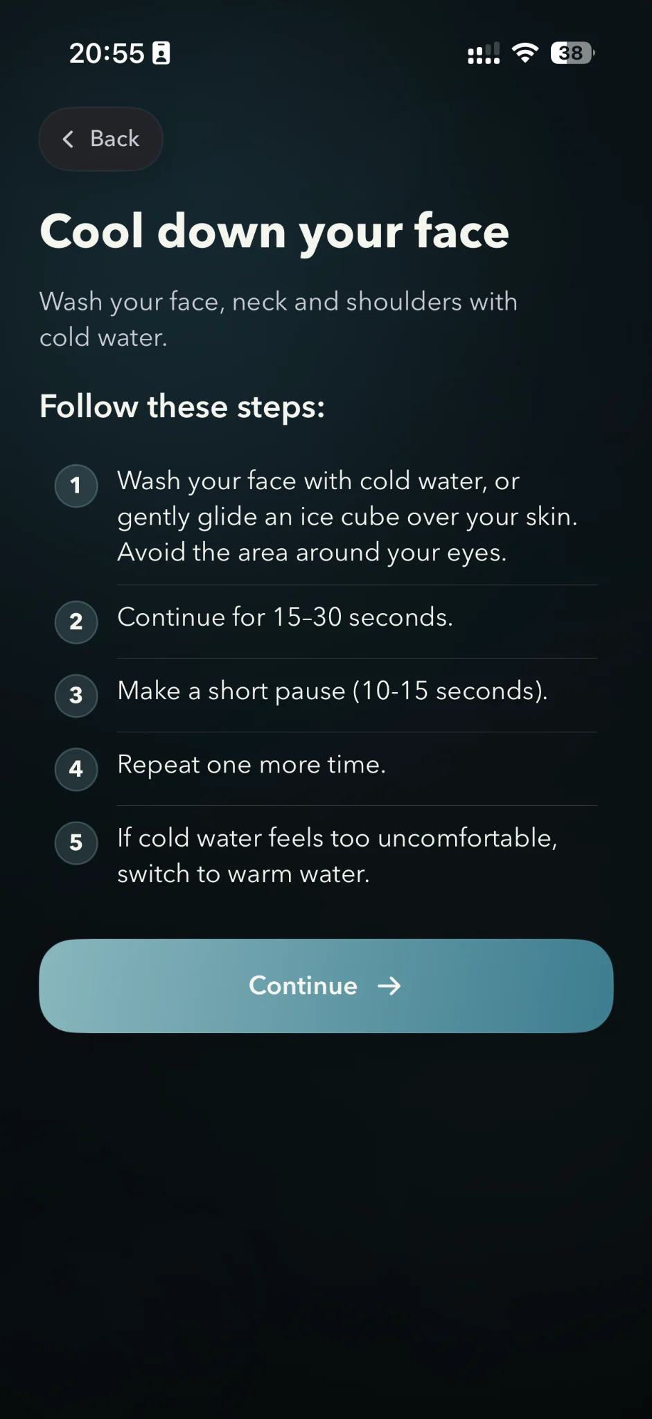 Im fine guided cooling down exercise screen.