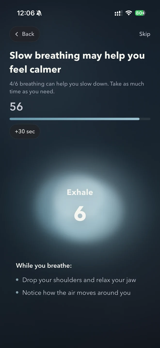 Guided breathing during the inhale phase